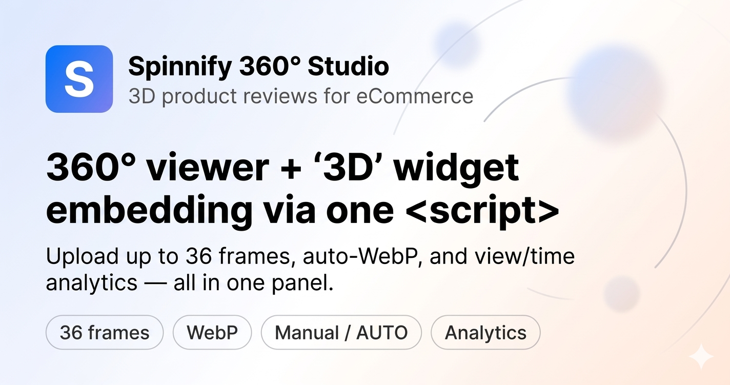 Free 360 Product Viewer Widget — No-Code SaaS | Spinnify 360° Studio