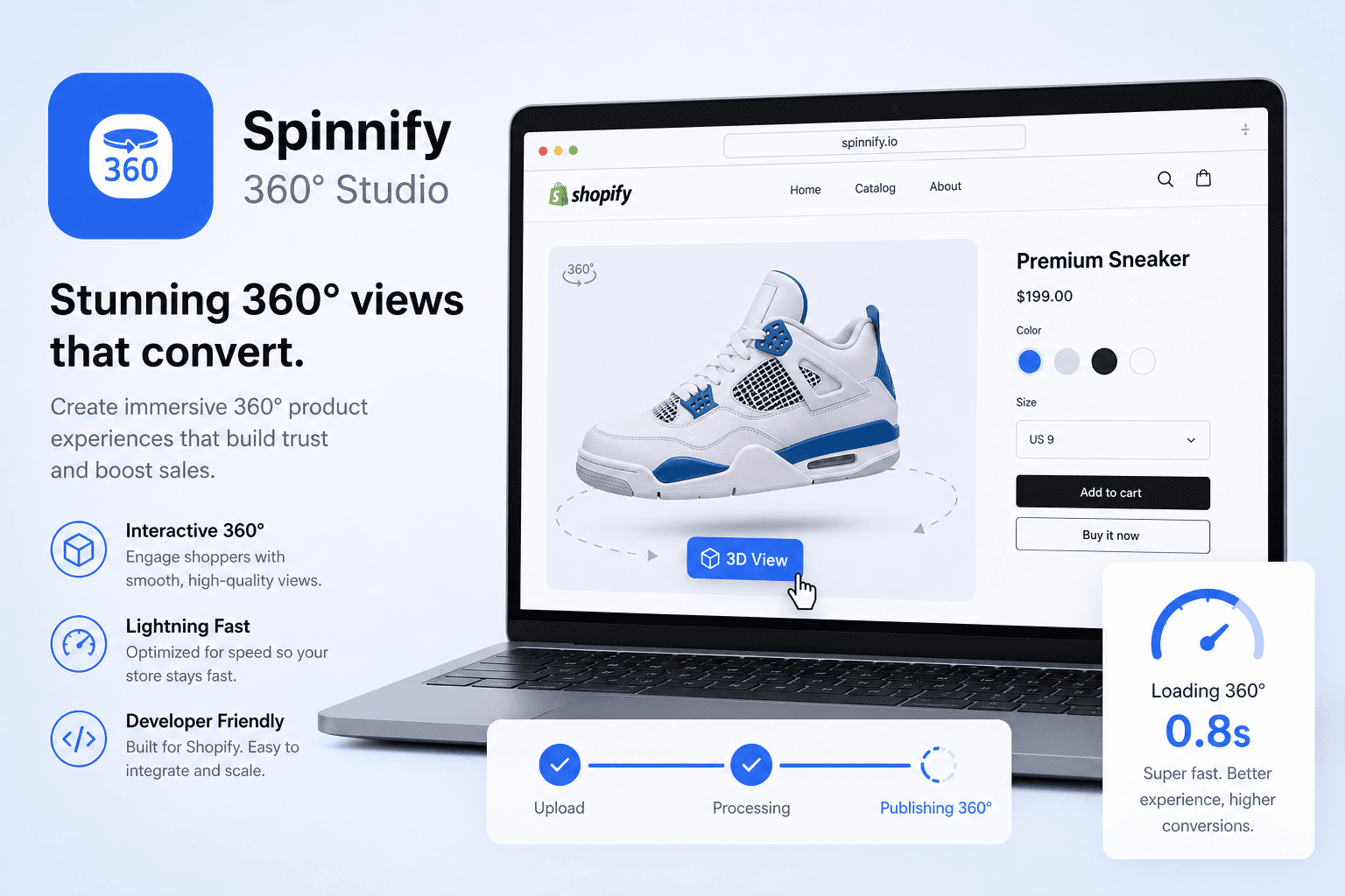 Fast Shopify 360° spin widget loading asynchronously on a product page