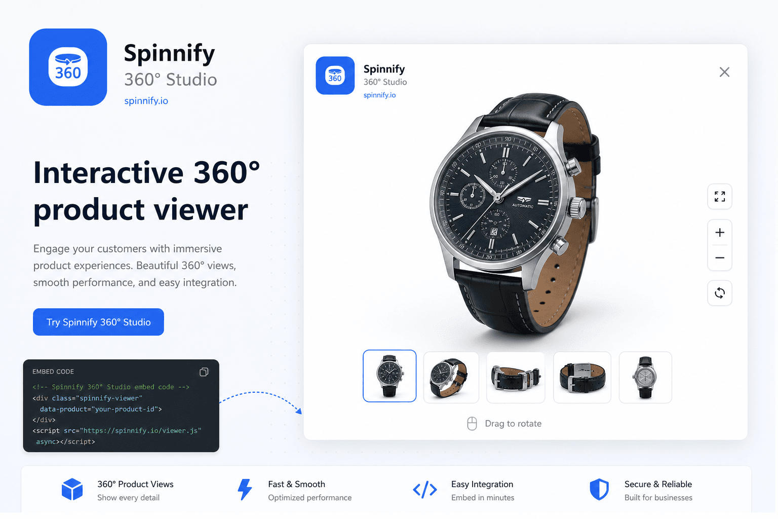 Tilda Zero Block page opening Spinnify 360° viewer in a modal overlay