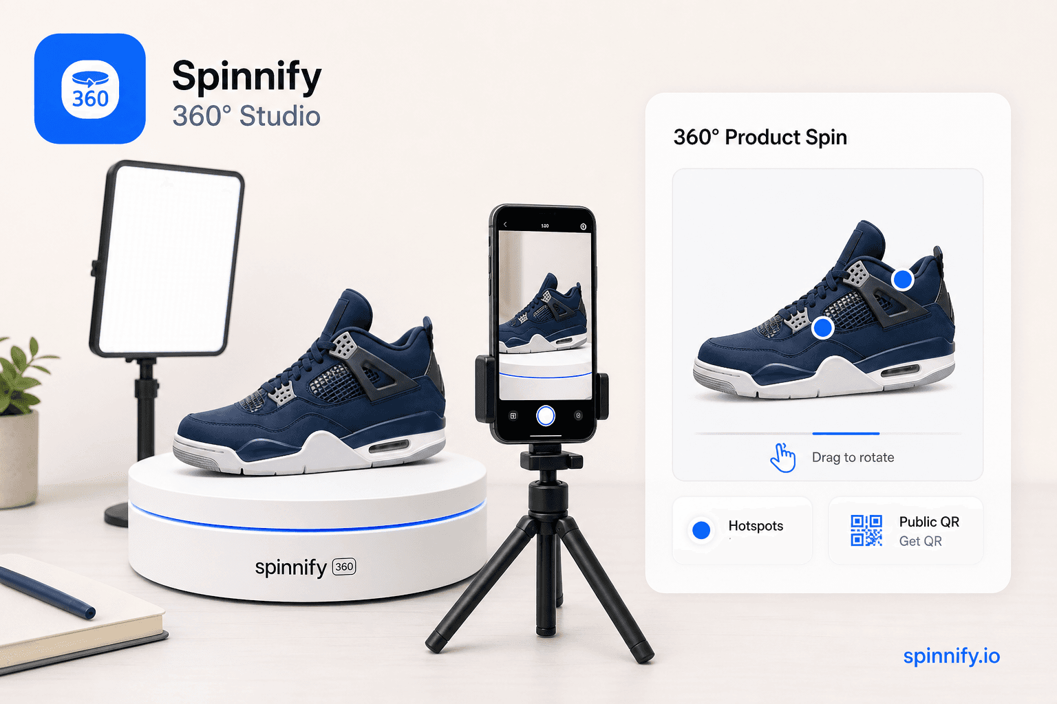 Spinnify 360° Studio: ПО для 360-фото товара от съёмки до CDN-виджета на spinnify.io