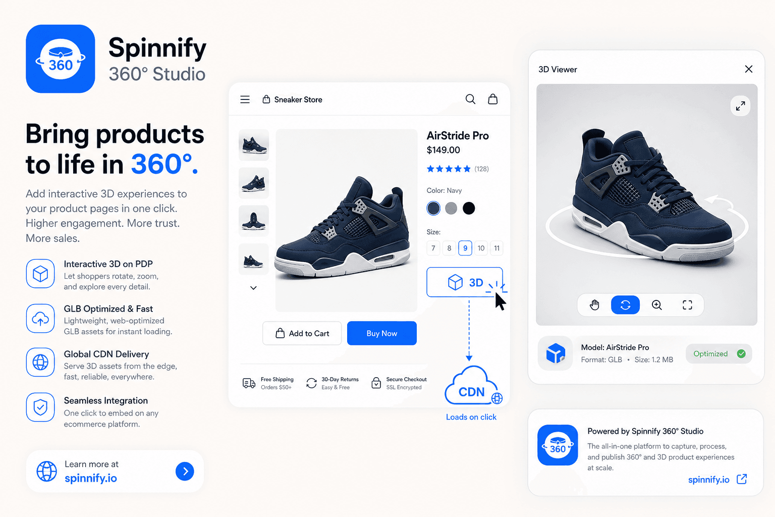 Spinnify 360° Studio Hero für einen Artikel über 3D-Produktviewer und Pagespeed