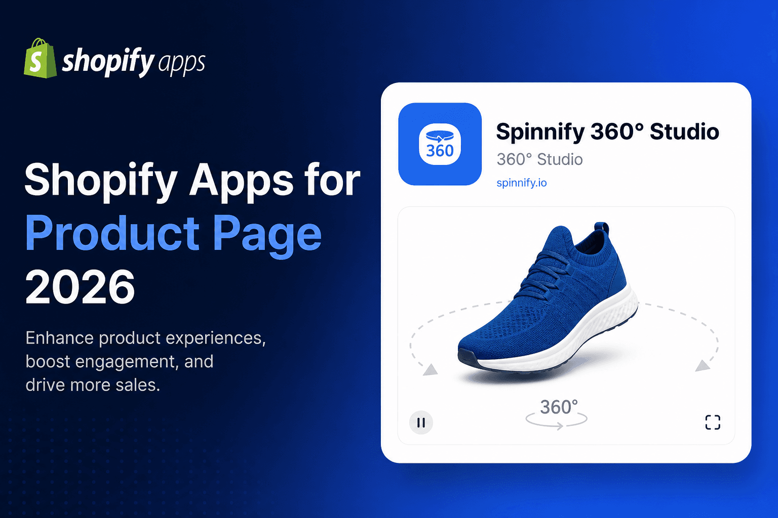 Карточка Shopify с apps для осмотра, включая Spinnify 360°